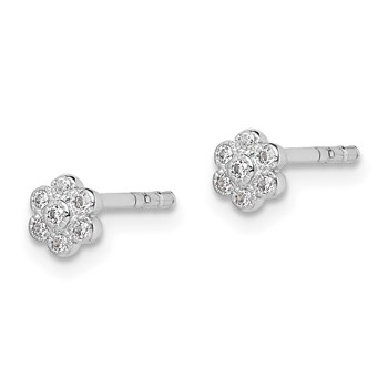 Sterling Silver Madi K RH-plated CZ Flower Children's Post Earrings — alternate view