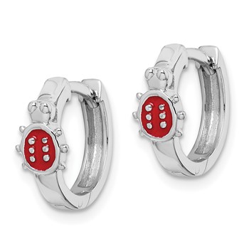 Sterling Silver Madi K Rhodium-plated Polished Red Enameled Ladybug Round Hoop Earrings — alternate view