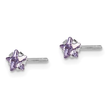 Sterling Silver Madi K RH-plated Purple CZ Star Children's Stud Earrings — alternate view