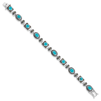 Sterling Silver Rhodium-plated Synth Turquoise and Marcasite Bracelet — alternate view
