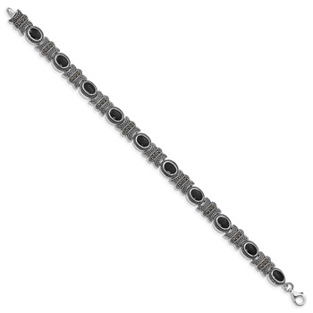 Sterling Silver Rhodium-plated Marcasite and Onyx 7.25 inch Bracelet — alternate view