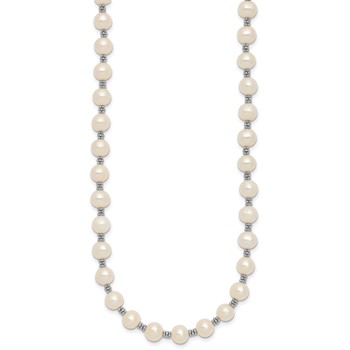 Sterling Silver Rhodium-plated 6-7mm White Round Freshwater Cultured Pearl 16 inch with 2 inch Extension Necklace — alternate view
