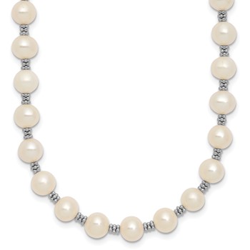 Sterling Silver Rhodium-plated 6-7mm White Round Freshwater Cultured Pearl 16 inch with 2 inch Extension Necklace