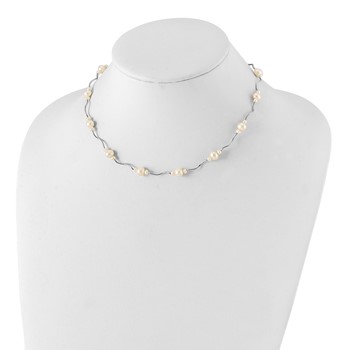 Sterling Silver Rhodium-plated 3-7mm White Near-Round Freshwater Cultured Pearl 13-Station 16 inch with 2.5 inch Extension Necklace — alternate view