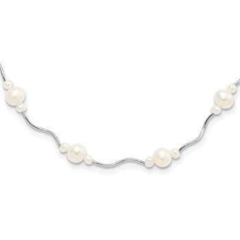 Sterling Silver Rhodium-plated 3-7mm White Near-Round Freshwater Cultured Pearl 13-Station 18 inch with 2.5 inch Extension Necklace