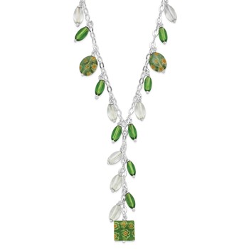 Sterling Silver Green Crystal Fancy Drop Necklace