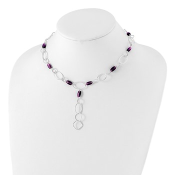 Sterling Silver Purple Crystal Fancy Link Drop Necklace — alternate view
