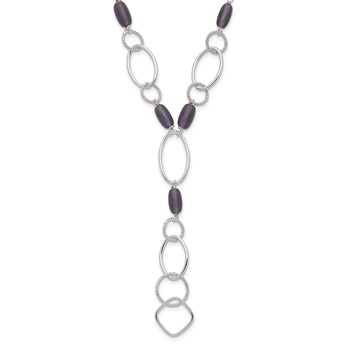 Sterling Silver Purple Crystal Fancy Link Drop Necklace