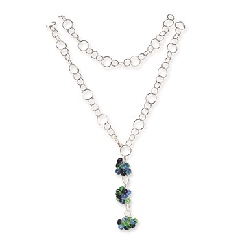 Sterling Silver Blue, Green & Sapphire Crystal Necklace