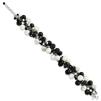 Sterling Silver Howlite/ Black & Smoky Quartz Crystal Bracelet — alternate view