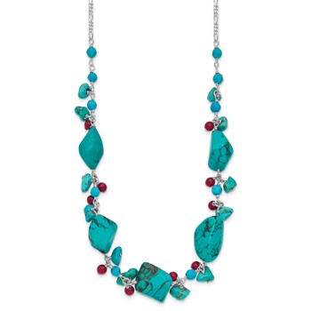 Sterling Silver Dyed Howlite/Turquoise/Red Coral Necklace — alternate view