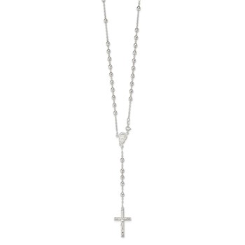 Sterling Silver Polished Beaded Rosary 30 inch Necklace — alternate view