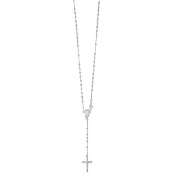 Sterling Silver Polished Bead Rosary 18 inch Necklace — alternate view