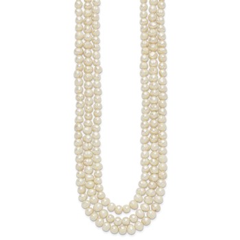 Sterling Silver Triple Strand White FW Cultured Pearl Necklace — alternate view