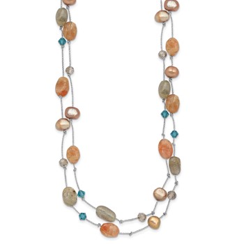 Labradorite/Red Moonstone/FW Cultured Pearl/Crystal Necklace — alternate view