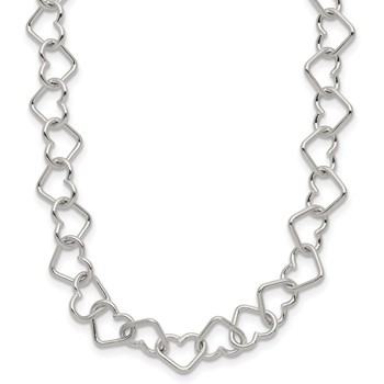 Sterling Silver 18inch Polished Fancy Heart Link Necklace