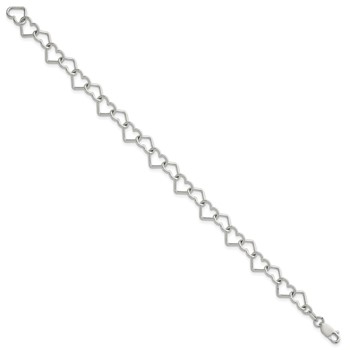 Sterling Silver 8inch Polished Fancy Heart Link Bracelet — alternate view