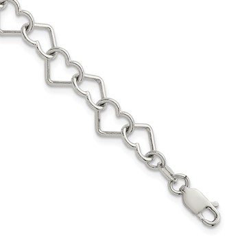Sterling Silver 7.5inch Polished Fancy Heart Link Bracelet