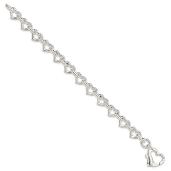 Sterling Silver 7.5inch Polished Fancy Heart Link Bracelet — alternate view