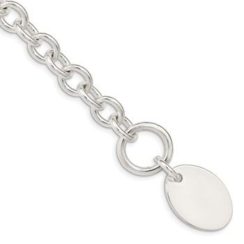 Sterling Silver Engraveable Oval Disc on Fancy Link Bracelet