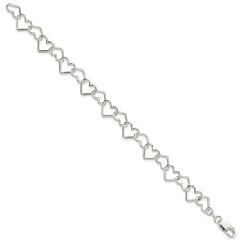 Sterling Silver Polished Fancy Large Heart Link Bracelet — alternate view