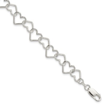 Sterling Silver Polished Fancy Large Heart Link Bracelet