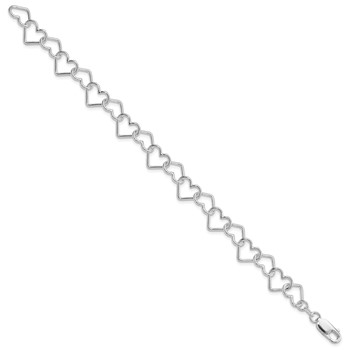 Sterling Silver Rhodium-plated 8inch Polished Fancy Large Heart Link Bracel — alternate view