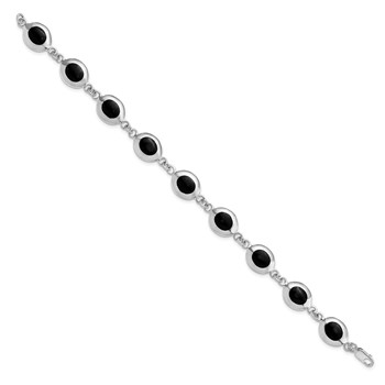 Sterling Silver Rhodium-plated Fancy Polished Onyx Bracelet — alternate view