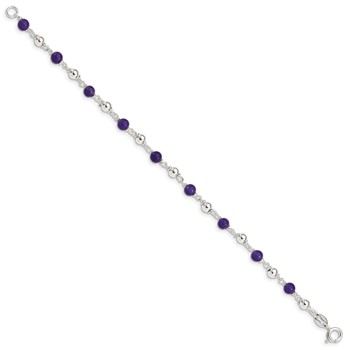 Sterling Silver 7inch Polished Amethyst Beaded Bracelet — alternate view