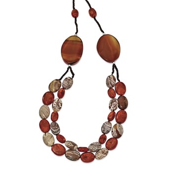 Sterling Silver Carnelian/Reconstituted Coral/Red Zebra Jasper Necklace — alternate view