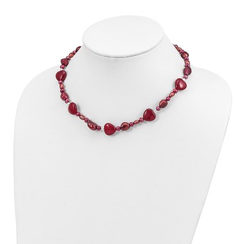 Sterling Silver Red Jade Hearts/FW Cultured Pearl Necklace — alternate view