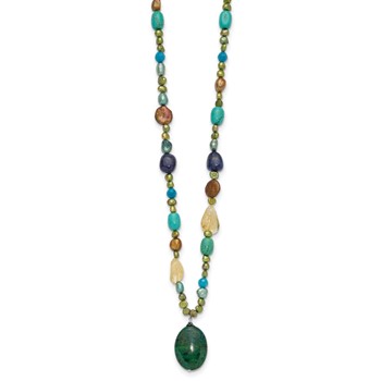 Sterling Silver Citrine/Lapis/Agate/Howlite/Jade/Chrysocolla/Necklace — alternate view