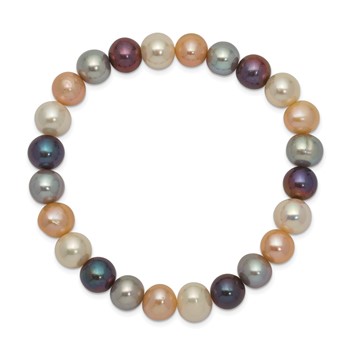 "8-9mm White, Platinum, Peach and Black Near-Round Freshwater Cultured Pearl Stretch Bracelet" — alternate view