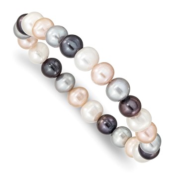 "8-9mm White, Platinum, Peach and Black Near-Round Freshwater Cultured Pearl Stretch Bracelet"