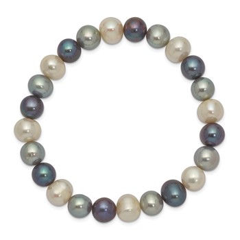 "8-9mm White, Platinum and Black Near-Round Freshwater Cultured Pearl Stretch Bracelet" — alternate view