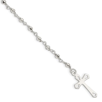 Sterling Silver Polished Bead Rosary 7.5 inch Bracelet