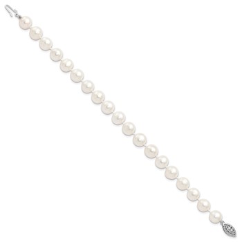 Sterling Silver Rhodium-plated 9-10mm White Near Round Freshwater Cultured Pearl 8.25 inch Bracelet — alternate view