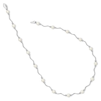 Sterling Silver Rhodium-plated 6-7mm White Near-Round Freshwater Cultured Pearl 18-Station 18 inch Necklace — alternate view