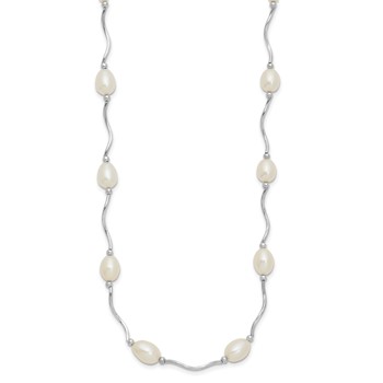 Sterling Silver Rhodium-plated 6-7mm White Rice Freshwater Cultured Pearl 16-Station 18 inch Necklace — alternate view