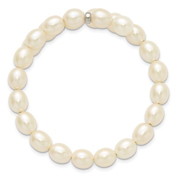 Sterling Silver Rhodium-plated 7-8mm White Rice Freshwater Cultured Pearl Flexible 7.5 inch Bracelet — alternate view