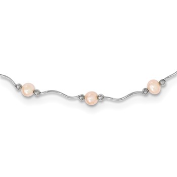 Sterling Silver Rhodium-plated 6-7mm Pink Near-Round Freshwater Cultured Pearl 18-Station 18 inch Necklace
