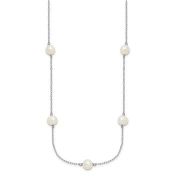 Sterling Silver Rhodium-plated 7-8mm White Near-Round Freshwater Cultured Pearl 7-Station 17 inch with 2 inch Extension Necklace — alternate view
