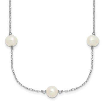 Sterling Silver Rhodium-plated 7-8mm White Near-Round Freshwater Cultured Pearl 7-Station 17 inch with 2 inch Extension Necklace