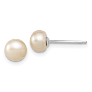 "Sterling Silver Rhodium-plated 6-7mm White Semi-Round Freshwater Cultured Pearl 18 inch Necklace, 7.25 in Bracelet and Button Post Earrings Set " — alternate view