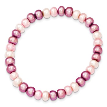 "6-7mm White, Lavender and Pink Button Freshwater Cultured Pearl Stretch Bracelet " — alternate view