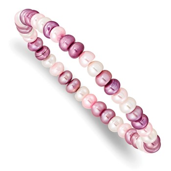"6-7mm White, Lavender and Pink Button Freshwater Cultured Pearl Stretch Bracelet "