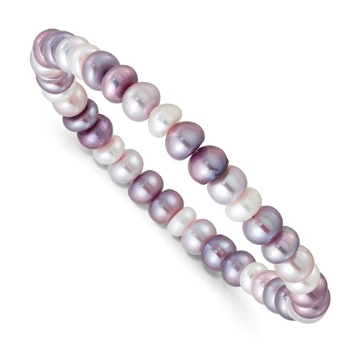 6-7mm White/Lavender/Pink Button Freshwater Cultured Pearl Stretch Bracele