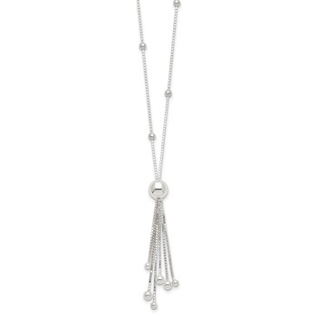 Sterling Silver Polished Beaded Tassel Necklace — alternate view