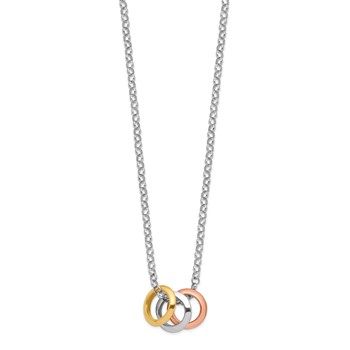 Sterling Silver Rhodium, Rose and Gold-Tone 3-Circle Necklace — alternate view