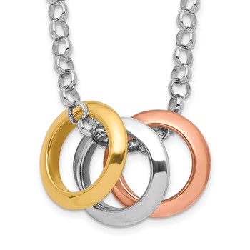Sterling Silver Rhodium, Rose and Gold-Tone 3-Circle Necklace
